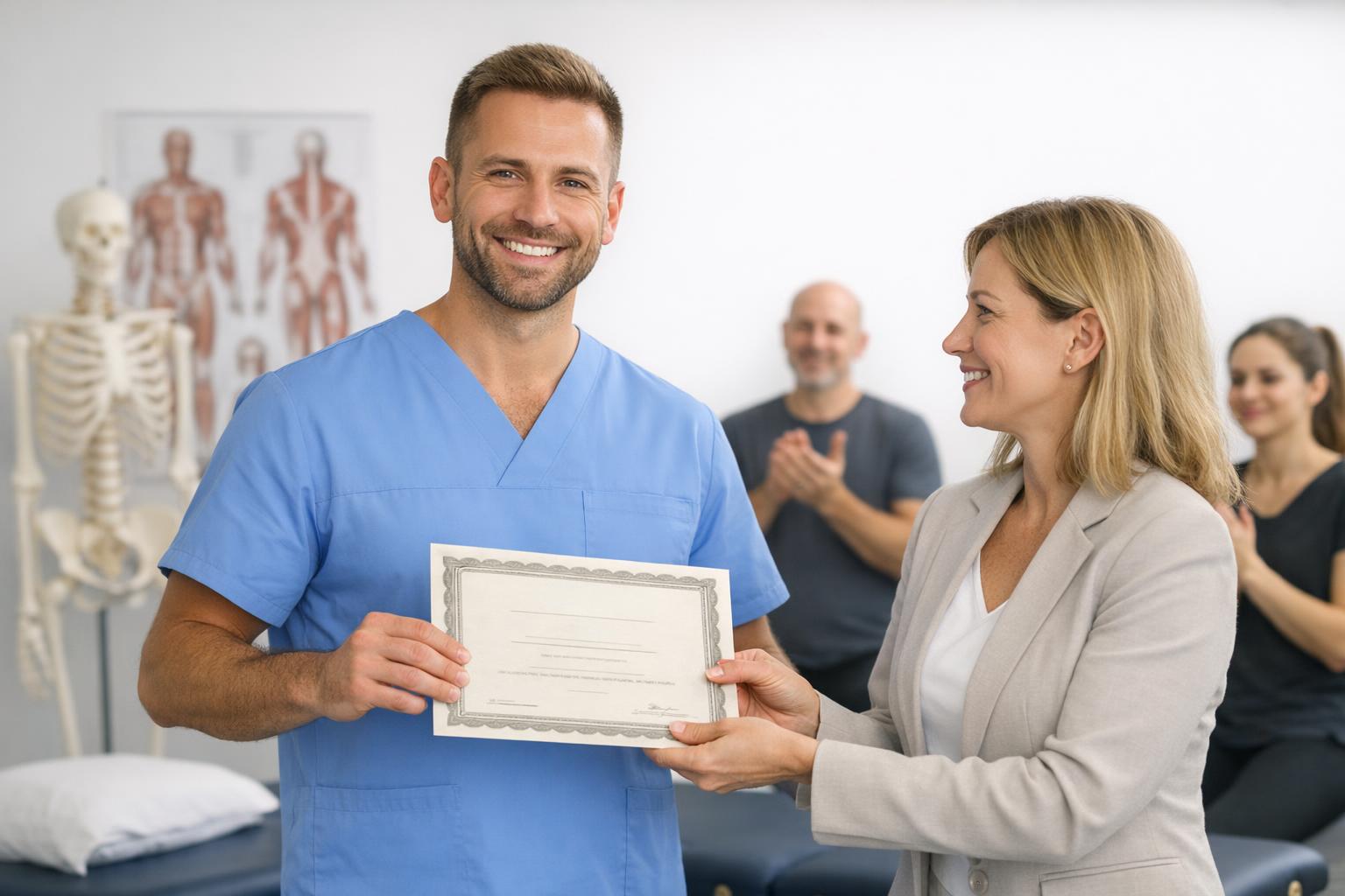 fizjoterapeuta otrzymujący certyfikat po kursie