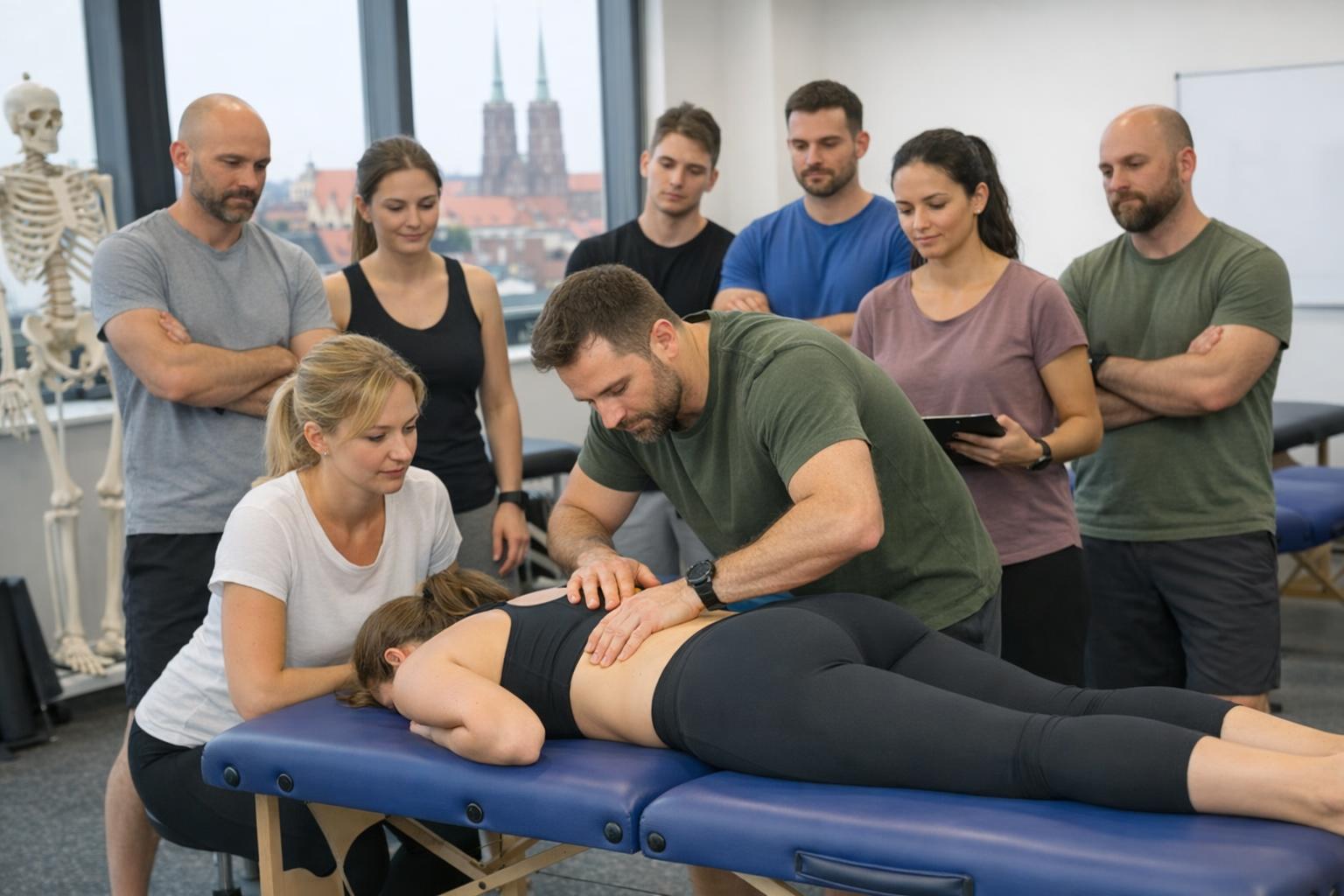 Grupa fizjoterapeutów podczas praktycznego warsztatu we Wrocławiu