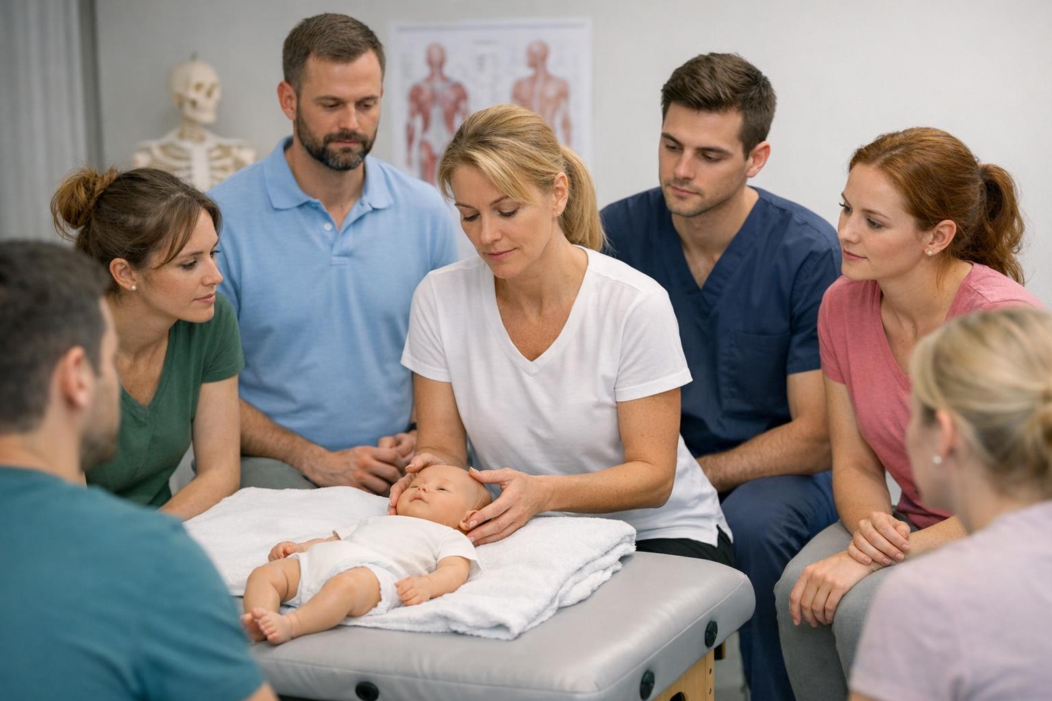 grupa fizjoterapeutów podczas szkolenia z osteopatii pediatrycznej
